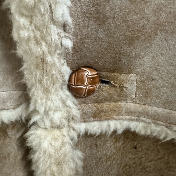 Tan Shearling Suede Coat with Fur Trim - Picture 4 of 7